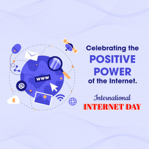 Illustration celebrating the positive power of the internet with icons and text.