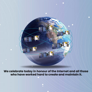 Illustration of Earth surrounded by satellites with a celebratory message.
