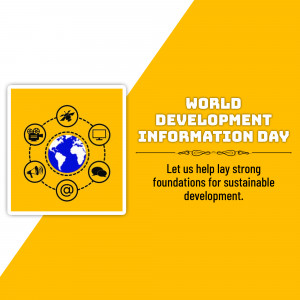 World Development Information Day graphic with icons representing technology and global connection.