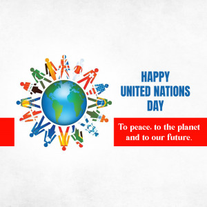 Illustration of people around the Earth with the text 'Happy United Nations Day'