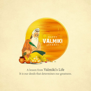 Valmiki Jayanti greeting with portrait of Valmiki and festive elements