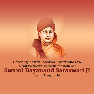 Portrait of Swami Dayanand Saraswati Ji with text honoring him