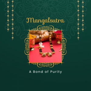 Close-up of a gold and black Mangalsutra necklace with traditional Indian wedding elements.