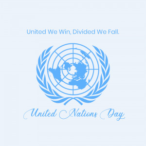 United Nations logo with the slogan 'United We Win, Divided We Fall'
