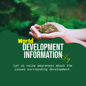 Hands holding a small plant with text 'World Development Information Day'