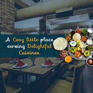 A beautifully presented Indian Thali meal in a cozy restaurant setting.