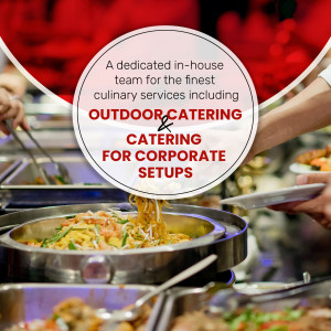 Outdoor catering setup with chefs preparing food for a corporate event.