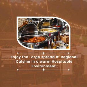 A buffet spread with various dishes in chafing dishes, set in a warm and inviting environment.