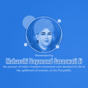Portrait of Maharshi Dayanand Saraswati Ji with text commemorating his Punyathithi