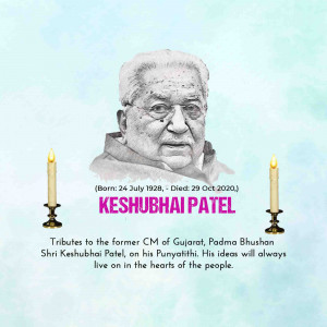 Portrait of Kesubhai Patel with candles
