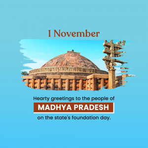 Image commemorating Madhya Pradesh Foundation Day with a historical monument.