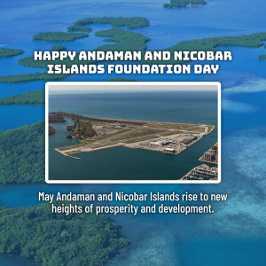 Aerial view of Andaman and Nicobar Islands with text celebrating Foundation Day