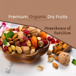 A wooden bowl filled with a colorful assortment of organic dry fruits and nuts.