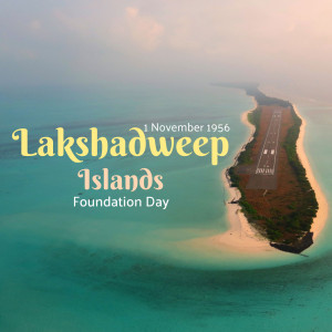 Aerial view of Lakshadweep Islands with text commemorating Foundation Day
