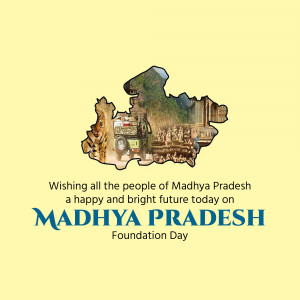 Madhya Pradesh Foundation Day greeting with state map and cultural imagery