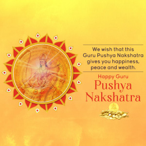 Image depicting Guru Pushya Nakshatra with a deity and auspicious symbols.