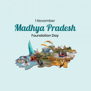 Madhya Pradesh Foundation Day celebration graphic with landmarks