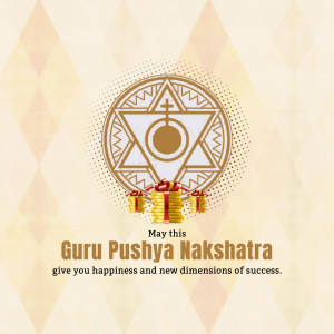 Guru Pushya Nakshatra festival greeting with golden design and text.