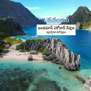 Aerial view of a stunning beach in the Andaman and Nicobar Islands with turquoise water and limestone cliffs.