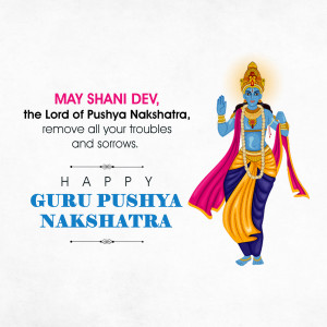 Illustration of Lord Shani Dev with text 'Happy Guru Pushya Nakshatra'