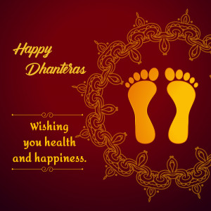 Dhanteras greeting with footprints and decorative elements