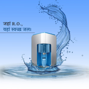 RO water purifier with splashing water, promoting clean drinking water.