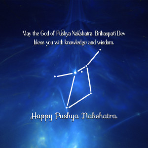 Image depicting the Pushya Nakshatra constellation with a blessing.
