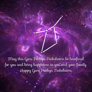 Image depicting the Pushya Nakshatra constellation with a festive message.