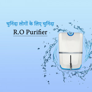 White and blue R.O. water purifier with water splash effect