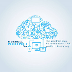 A blue cloud shape composed of various digital icons, celebrating International Internet Day.