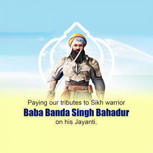 Portrait of Baba Banda Singh Bahadur with text commemorating his Jayanti
