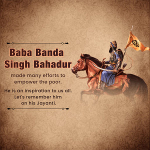Painting of Baba Banda Singh Bahadur on horseback with a flag