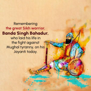 Watercolor portrait of Banda Singh Bahadur, a Sikh warrior