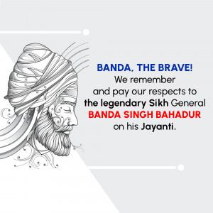Illustration of Banda Singh Bahadur with text commemorating his Jayanti