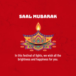 Diwali lamp with festive decorations and text 'Saal Mubarak'