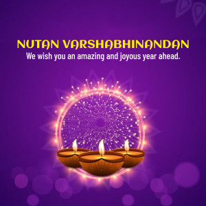 New Year greeting with lit diyas and fireworks