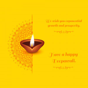 Diwali greeting with a lit diya and decorative elements