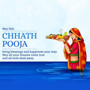 Illustration of a woman offering prayers during Chhath Puja