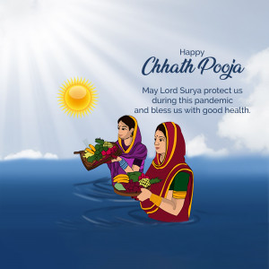 Illustration of women offering prayers to the Sun God during Chhath Puja