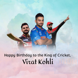 Virat Kohli birthday celebration poster with multiple images of the cricketer.