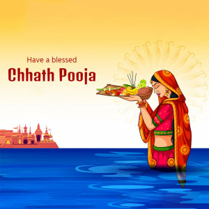 Illustration of a woman performing Chhath Puja ritual