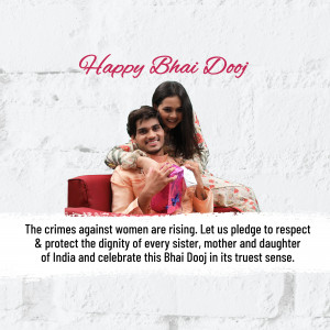 Brother and sister celebrating Bhai Dooj with a message about respecting women.