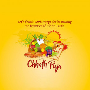 Chhath Puja offerings with sun illustration