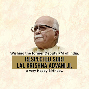 Portrait of Lal Krishna Advani with birthday wishes