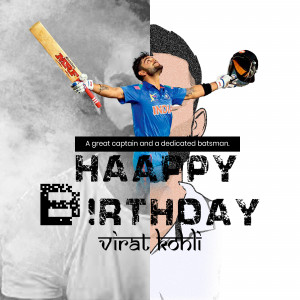 Virat Kohli birthday celebration poster with a split image and text.