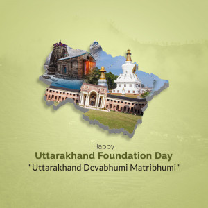 Collage of Uttarakhand landmarks with text 'Happy Uttarakhand Foundation Day'
