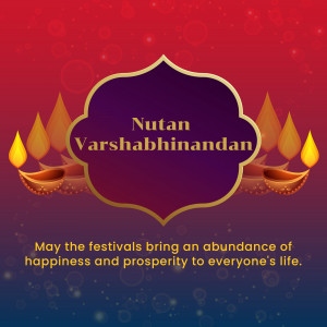 Nutan Varshabhinandan greeting with diya lamps and festive background