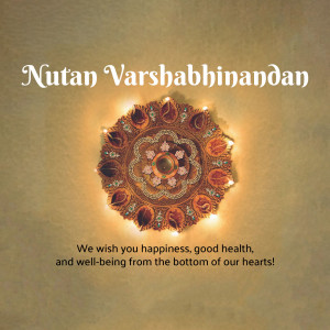Diya arrangement with text 'Nutan Varshabhinandan' and a New Year wish.