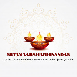 Diya lamps with the text 'Nutan Varshabhinandan' and a New Year greeting.