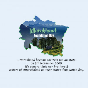 Image commemorating Uttarakhand Foundation Day with a state map and landscape.